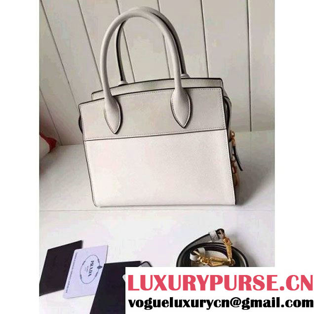 Prada Small Esplanade Saffiano and Calf Leather Bag White/Off-white 2016 (2A016-6060406 )