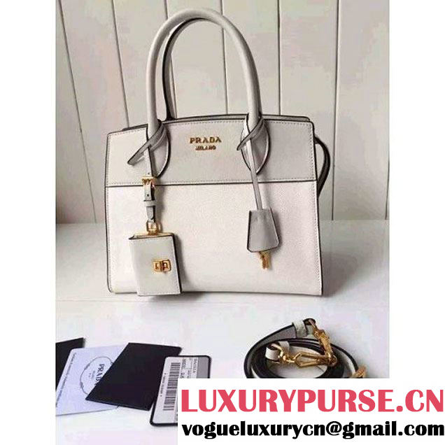 Prada Small Esplanade Saffiano and Calf Leather Bag White/Off-white 2016 (2A016-6060406 )