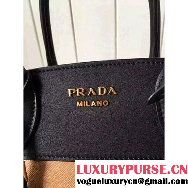 Prada Small Esplanade Saffiano and Calf Leather Bag Camel/Black 2016 (2A016-6060407 )