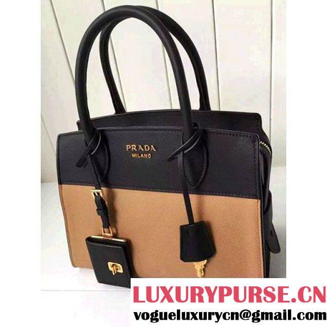 Prada Small Esplanade Saffiano and Calf Leather Bag Camel/Black 2016 (2A016-6060407 )