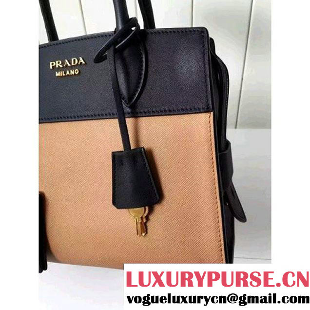Prada Small Esplanade Saffiano and Calf Leather Bag Camel/Black 2016 (2A016-6060407 )