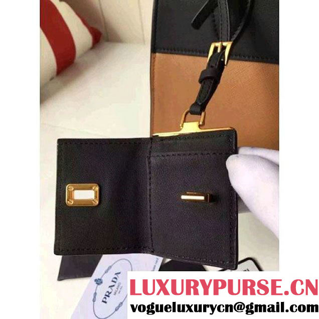 Prada Small Esplanade Saffiano and Calf Leather Bag Camel/Black 2016 (2A016-6060407 )