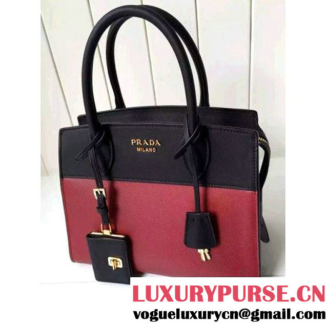 Prada Small Esplanade Saffiano and Calf Leather Bag Burgundy/Black 2016 (2A016-6060408 )