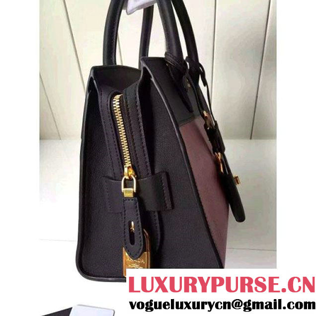 Prada Small Esplanade Saffiano and Calf Leather Bag Burgundy/Black 2016 (2A016-6060408 )