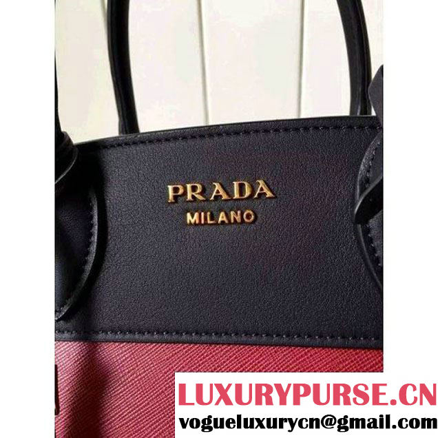 Prada Small Esplanade Saffiano and Calf Leather Bag Burgundy/Black 2016 (2A016-6060408 )