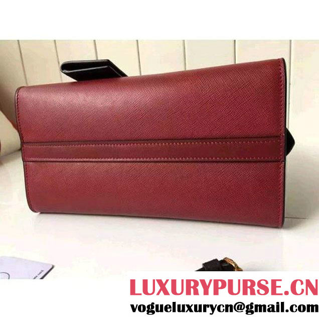 Prada Small Esplanade Saffiano and Calf Leather Bag Burgundy/Black 2016 (2A016-6060408 )