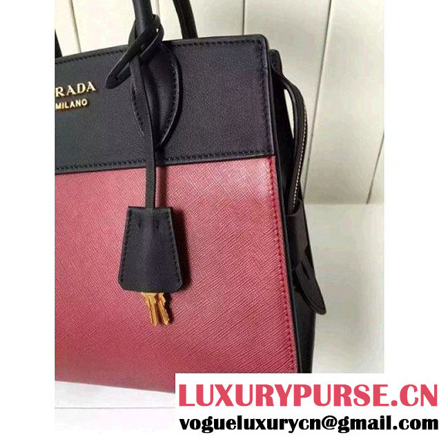 Prada Small Esplanade Saffiano and Calf Leather Bag Burgundy/Black 2016 (2A016-6060408 )