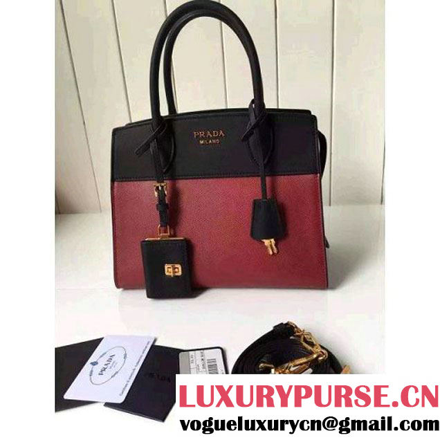 Prada Small Esplanade Saffiano and Calf Leather Bag Burgundy/Black 2016 (2A016-6060408 )