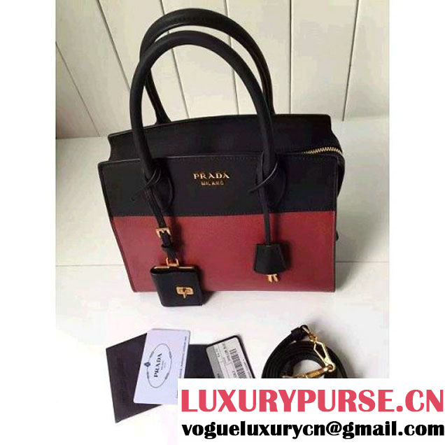 Prada Small Esplanade Saffiano and Calf Leather Bag Burgundy/Black 2016 (2A016-6060408 )