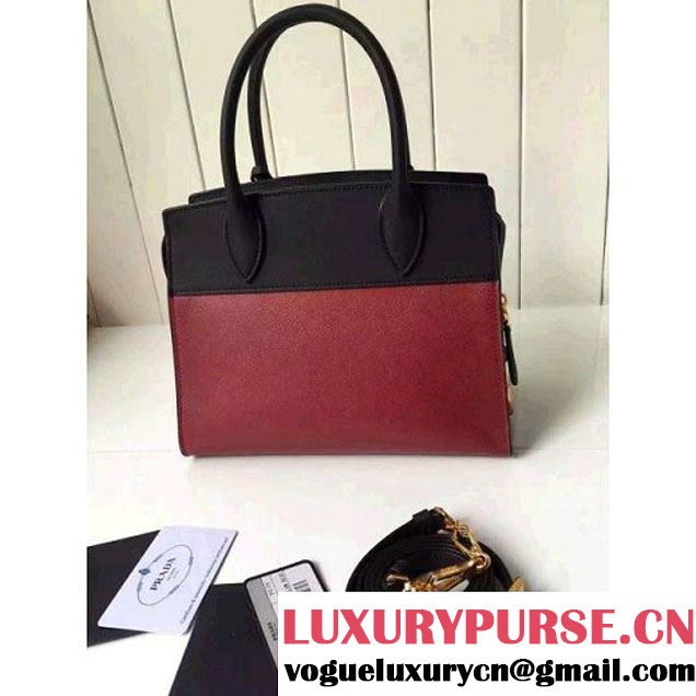 Prada Small Esplanade Saffiano and Calf Leather Bag Burgundy/Black 2016 (2A016-6060408 )