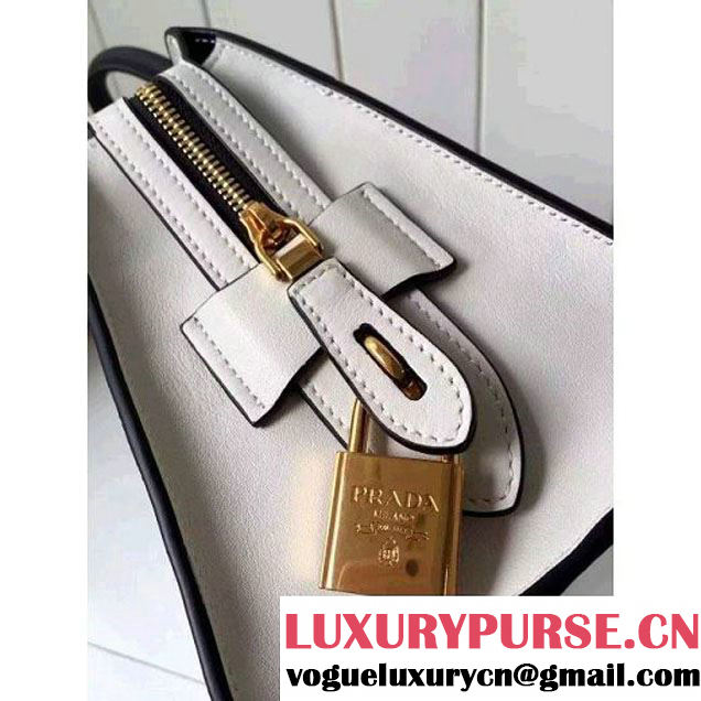 Prada Small Esplanade Saffiano and Calf Leather Bag White/Black 2016 (2A016-6060409 )