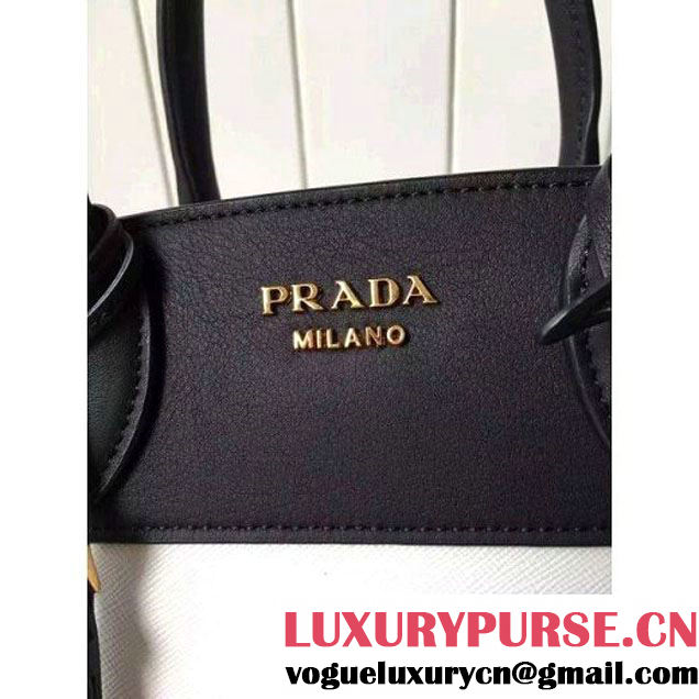 Prada Small Esplanade Saffiano and Calf Leather Bag White/Black 2016 (2A016-6060409 )