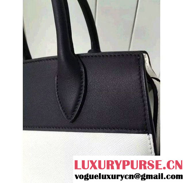 Prada Small Esplanade Saffiano and Calf Leather Bag White/Black 2016 (2A016-6060409 )