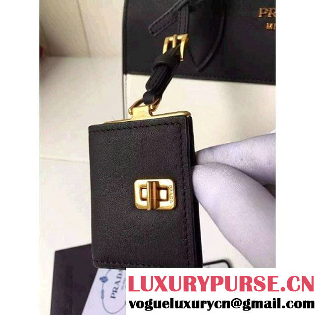 Prada Small Esplanade Saffiano and Calf Leather Bag White/Black 2016 (2A016-6060409 )