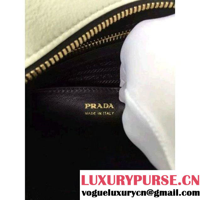 Prada Small Esplanade Saffiano and Calf Leather Bag White/Black 2016 (2A016-6060409 )