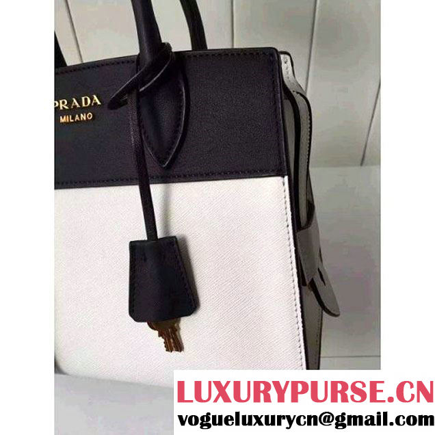 Prada Small Esplanade Saffiano and Calf Leather Bag White/Black 2016 (2A016-6060409 )