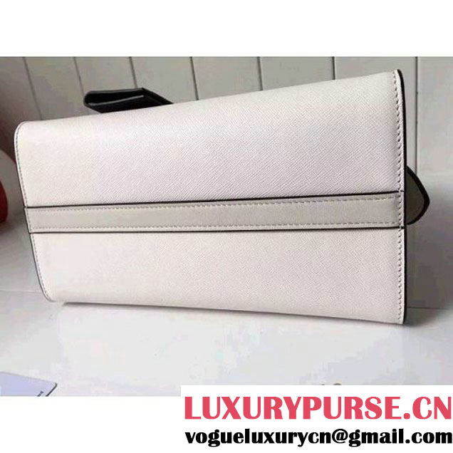 Prada Small Esplanade Saffiano and Calf Leather Bag White/Black 2016 (2A016-6060409 )