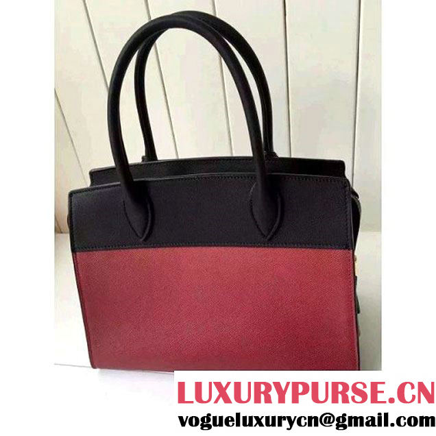 Prada 1BA046 Medium Esplanade Saffiano and Calf Leather Bag Burgundy/Black 2016 (2A016-6061203 )