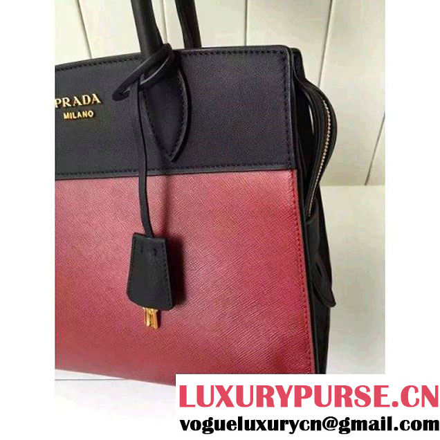 Prada 1BA046 Medium Esplanade Saffiano and Calf Leather Bag Burgundy/Black 2016 (2A016-6061203 )