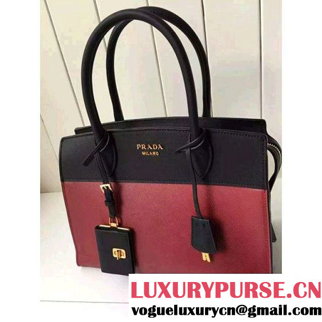 Prada 1BA046 Medium Esplanade Saffiano and Calf Leather Bag Burgundy/Black 2016 (2A016-6061203 )