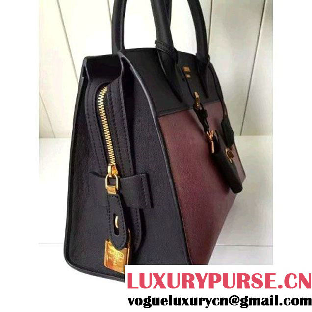 Prada 1BA046 Medium Esplanade Saffiano and Calf Leather Bag Burgundy/Black 2016 (2A016-6061203 )