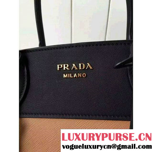 Prada 1BA046 Medium Esplanade Saffiano and Calf Leather Bag Camel/Black 2016 (2A016-6061204 )