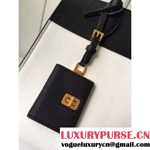 Prada 1BA046 Medium Esplanade Saffiano and Calf Leather Bag Whtie/Black 2016 (2A016-6061205 )