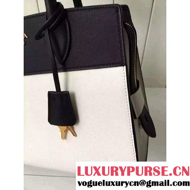 Prada 1BA046 Medium Esplanade Saffiano and Calf Leather Bag Whtie/Black 2016 (2A016-6061205 )