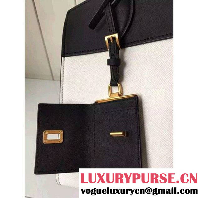 Prada 1BA046 Medium Esplanade Saffiano and Calf Leather Bag Whtie/Black 2016 (2A016-6061205 )