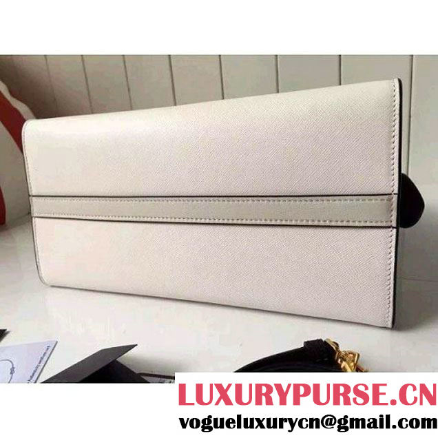 Prada 1BA046 Medium Esplanade Saffiano and Calf Leather Bag Whtie/Black 2016 (2A016-6061205 )