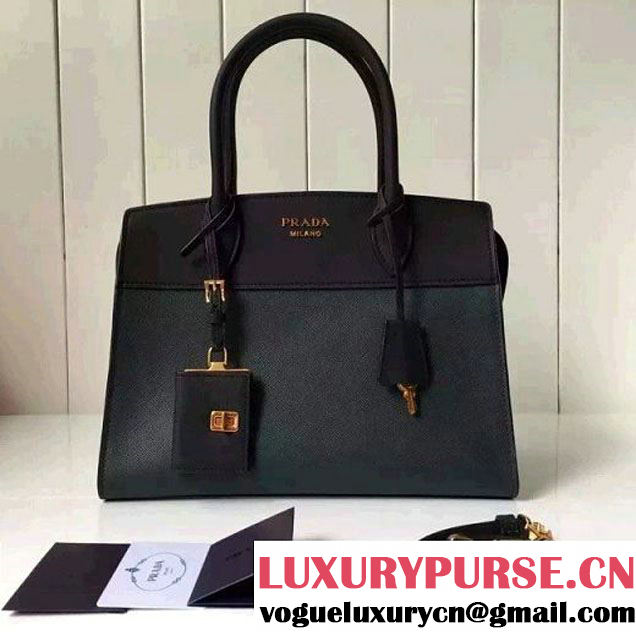 Prada 1BA046 Medium Esplanade Saffiano and Calf Leather Bag Dark Green/Black 2016 (2A016-6061206 )