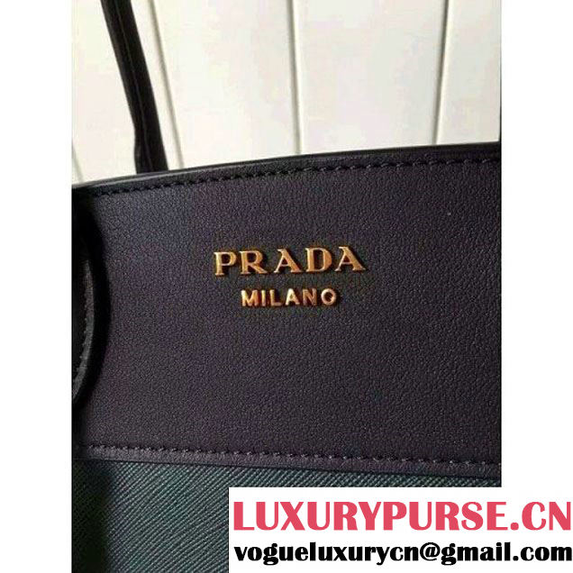 Prada 1BA046 Medium Esplanade Saffiano and Calf Leather Bag Dark Green/Black 2016 (2A016-6061206 )