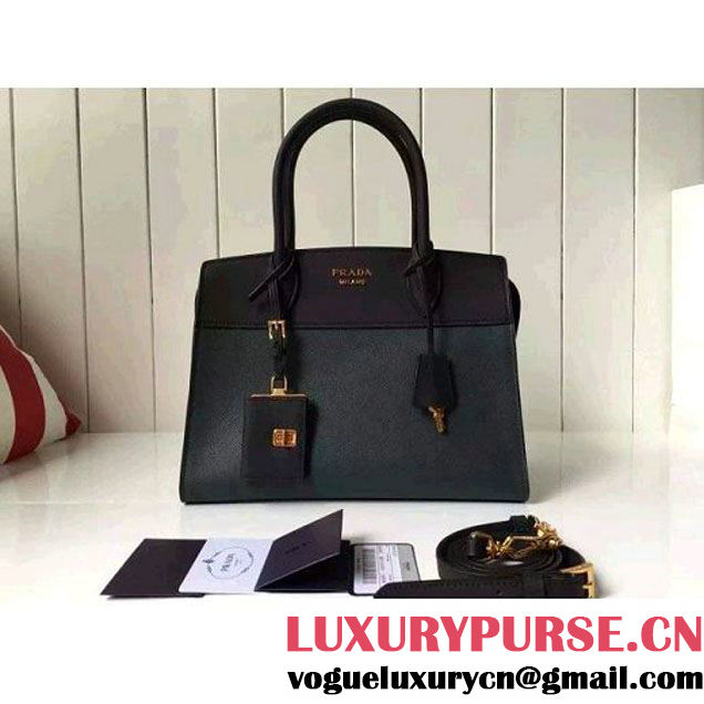 Prada 1BA046 Medium Esplanade Saffiano and Calf Leather Bag Dark Green/Black 2016 (2A016-6061206 )