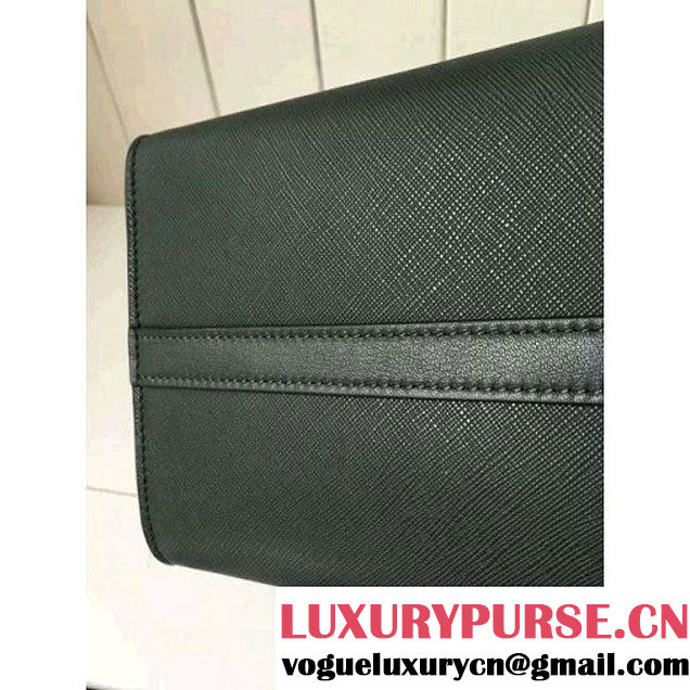 Prada 1BA046 Medium Esplanade Saffiano and Calf Leather Bag Dark Green/Black 2016 (2A016-6061206 )