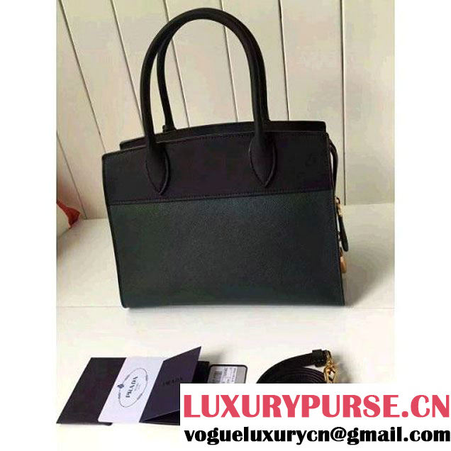 Prada 1BA046 Medium Esplanade Saffiano and Calf Leather Bag Dark Green/Black 2016 (2A016-6061206 )