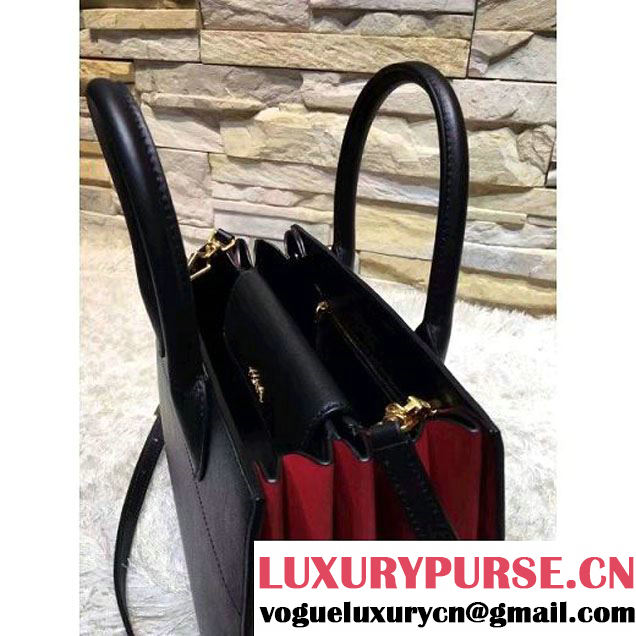 Prada Bibliotèque Calf Leather Bag 1BA050 black+red 2016 (EUR-6080219 )