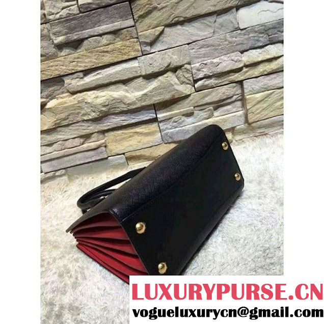 Prada Bibliotèque Calf Leather Bag 1BA050 black+red 2016 (EUR-6080219 )