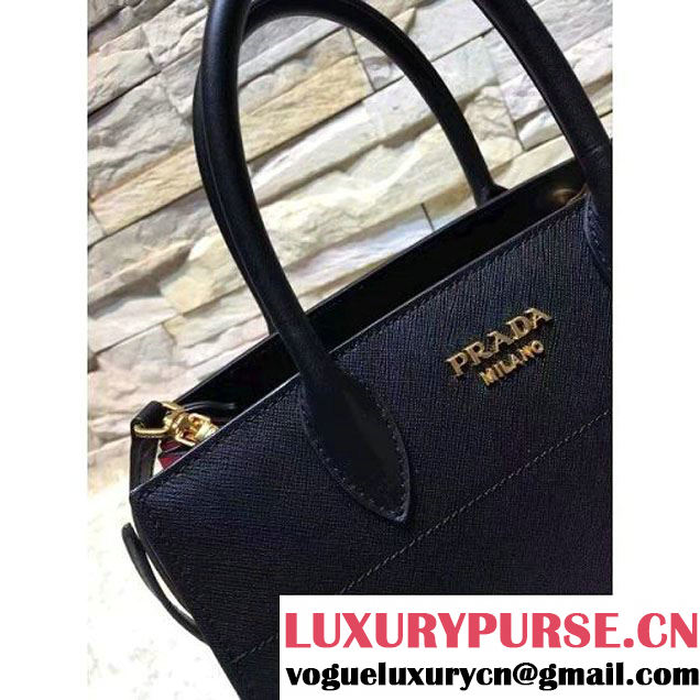 Prada Bibliotèque Calf Leather Bag 1BA050 black+red 2016 (EUR-6080219 )