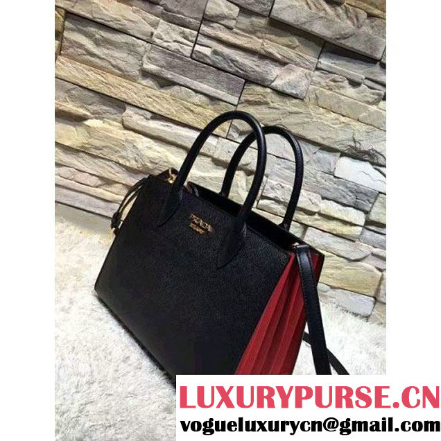 Prada Bibliotèque Calf Leather Bag 1BA050 black+red 2016 (EUR-6080219 )
