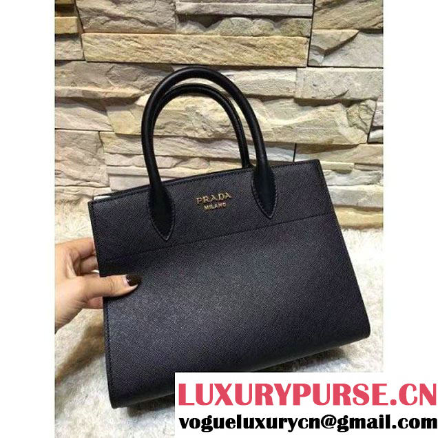 Prada Bibliotèque Calf Leather Bag 1BA050 black+chalk 2016 (EUR-6080220 )