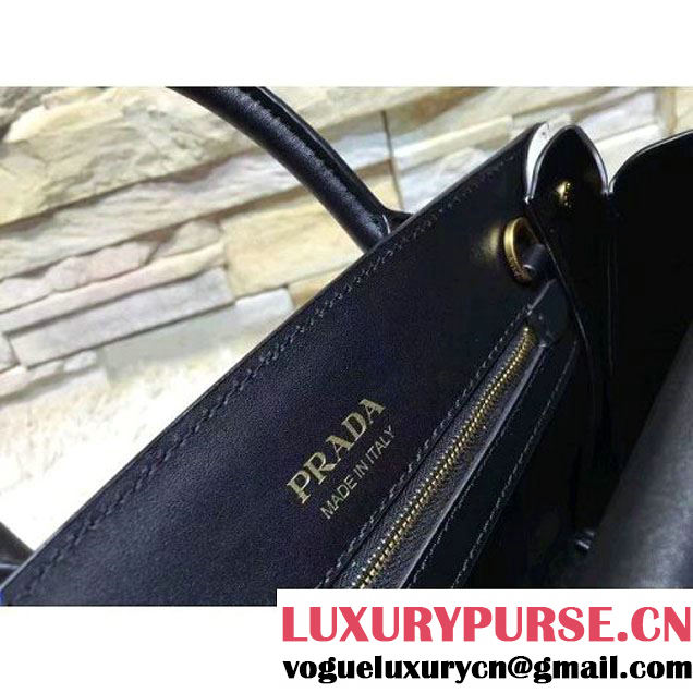Prada Bibliotèque Calf Leather Bag 1BA050 black+chalk 2016 (EUR-6080220 )