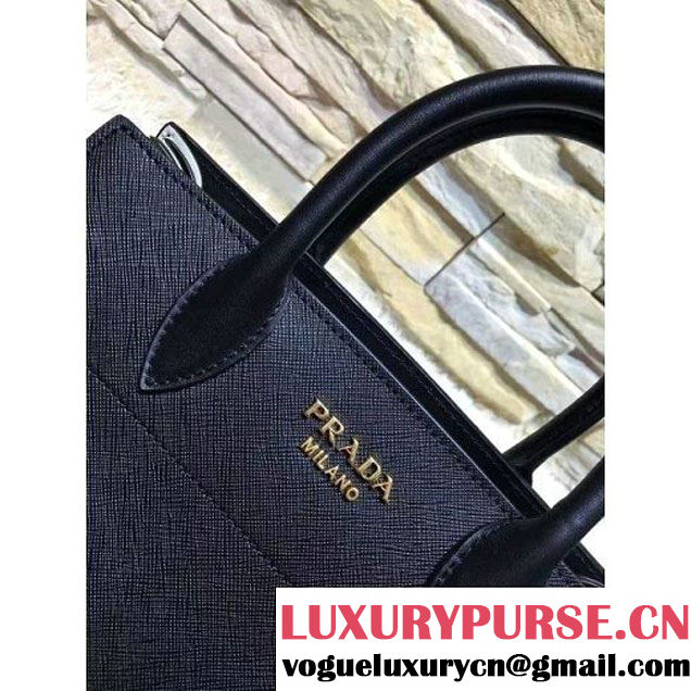 Prada Bibliotèque Calf Leather Bag 1BA050 black+chalk 2016 (EUR-6080220 )