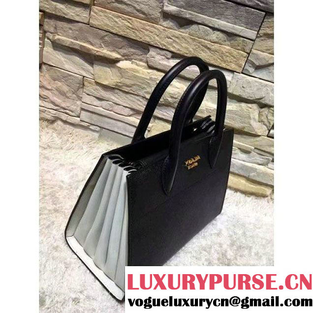 Prada Bibliotèque Calf Leather Bag 1BA050 black+chalk 2016 (EUR-6080220 )