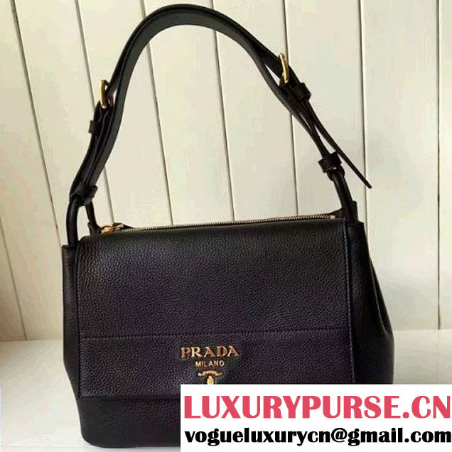 Prada 1BD052 Grained Calf Leather Top Handle Bag Black 2016 (2A016-6080407 )