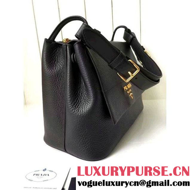 Prada 1BD052 Grained Calf Leather Top Handle Bag Black 2016 (2A016-6080407 )