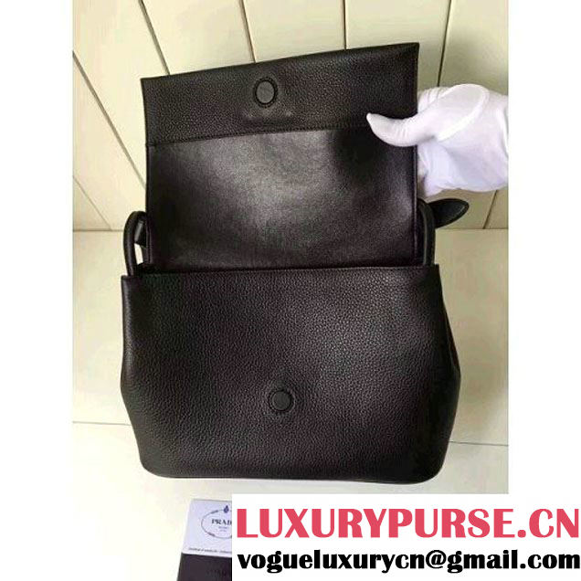 Prada 1BD052 Grained Calf Leather Top Handle Bag Black 2016 (2A016-6080407 )