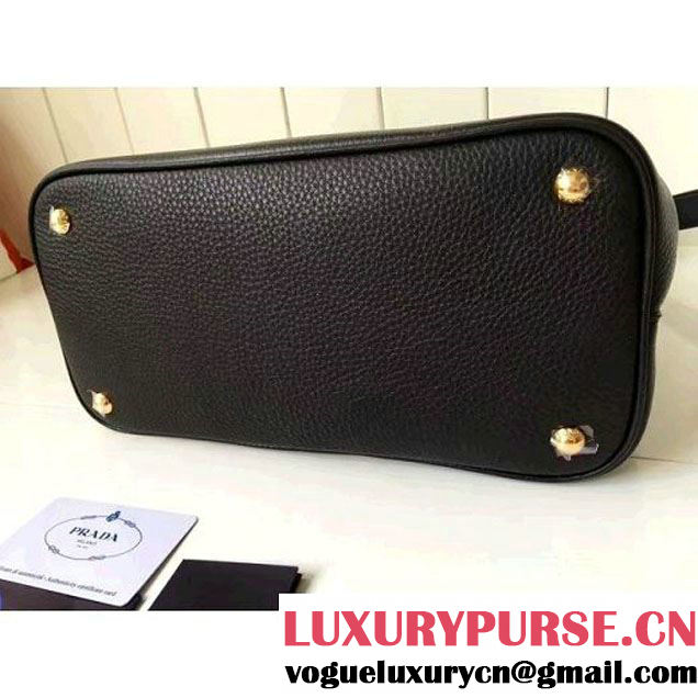 Prada 1BD052 Grained Calf Leather Top Handle Bag Black 2016 (2A016-6080407 )