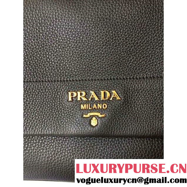 Prada 1BD052 Grained Calf Leather Top Handle Bag Black 2016 (2A016-6080407 )