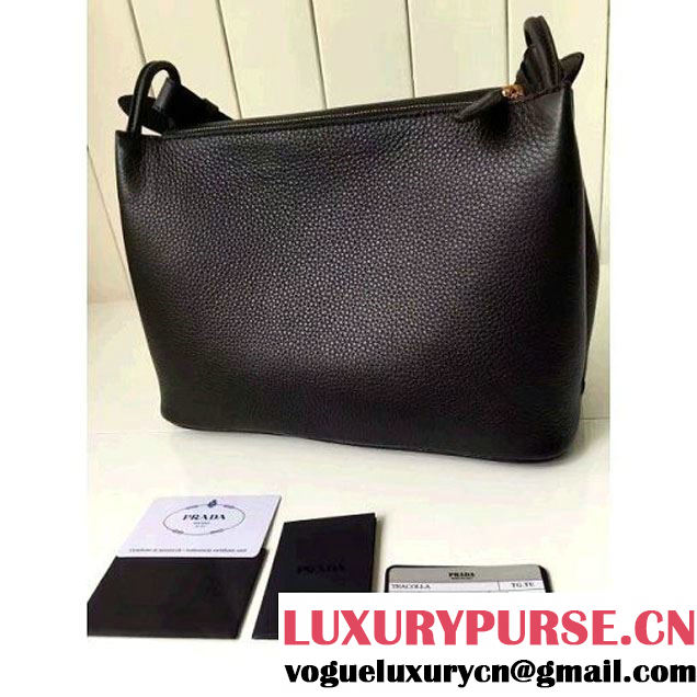 Prada 1BD052 Grained Calf Leather Top Handle Bag Black 2016 (2A016-6080407 )