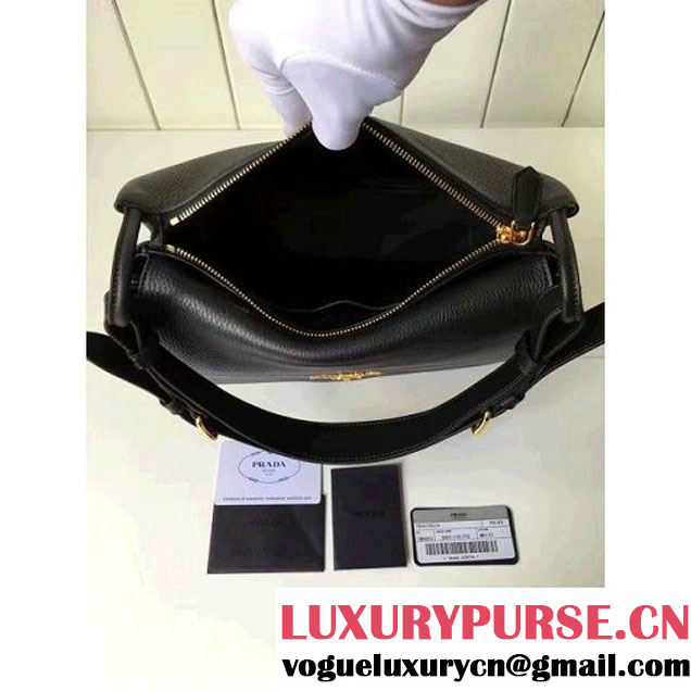 Prada 1BD052 Grained Calf Leather Top Handle Bag Black 2016 (2A016-6080407 )